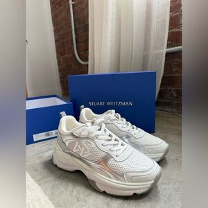 Stuart Weitzman Women's White and Silver Athletic Sneakers
